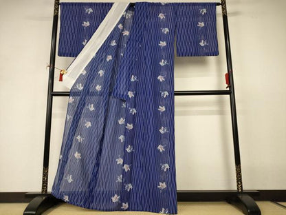 平和屋着物＊夏物　小紋　絽　立涌舞蝶文　洗える着物　AABI9915jd