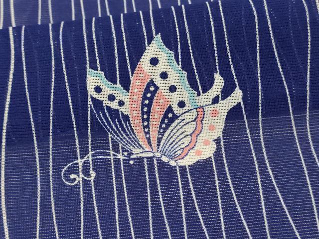 平和屋着物＊夏物　小紋　絽　立涌舞蝶文　洗える着物　AABI9915jd