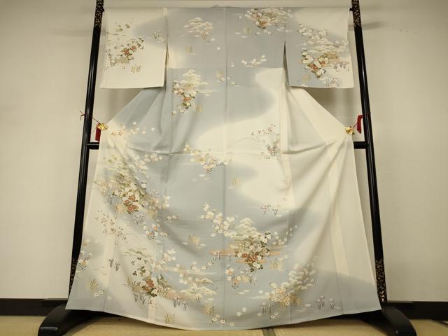 平和屋着物＊夏物 訪問着 絽 風景草花文 暈し染め 金彩 正絹 逸品 AABI9916jd
