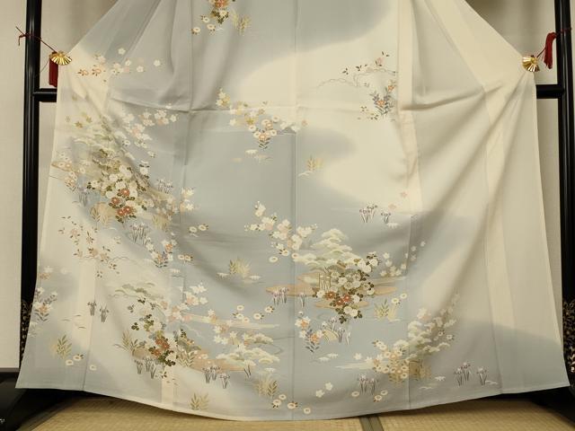 平和屋着物＊夏物 訪問着 絽 風景草花文 暈し染め 金彩 正絹 逸品 AABI9916jd