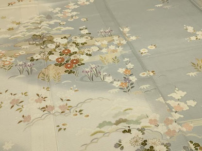 平和屋着物＊夏物 訪問着 絽 風景草花文 暈し染め 金彩 正絹 逸品 AABI9916jd