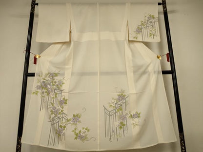 平和屋着物＊夏物　訪問着　絽　草花文　銀彩　正絹　逸品　AABI9926jd