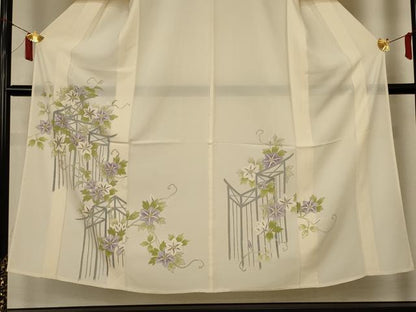 平和屋着物＊夏物　訪問着　絽　草花文　銀彩　正絹　逸品　AABI9926jd
