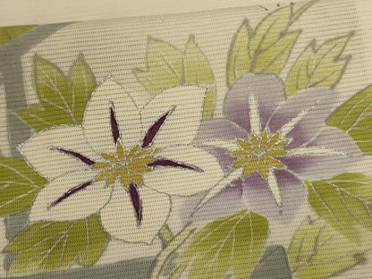平和屋着物＊夏物　訪問着　絽　草花文　銀彩　正絹　逸品　AABI9926jd
