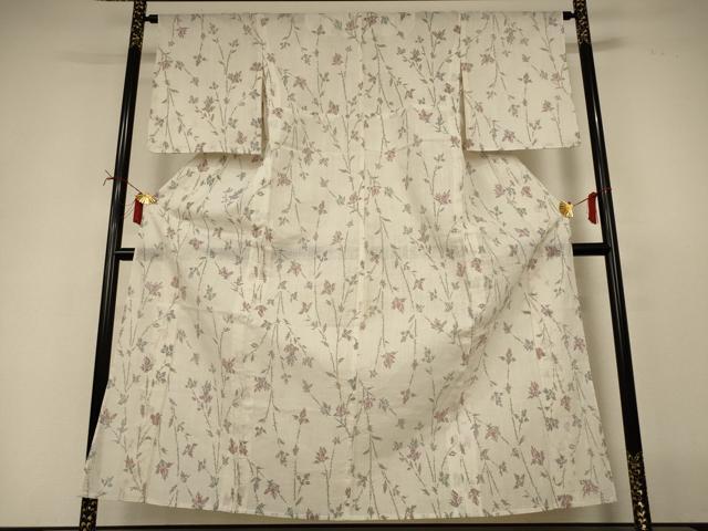 平和屋着物＊夏物　小紋　紗　枝花文　AABI9931jd