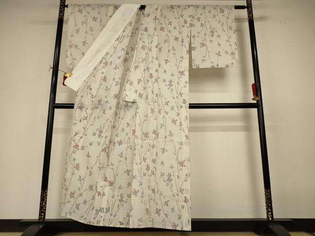 平和屋着物＊夏物　小紋　紗　枝花文　AABI9931jd