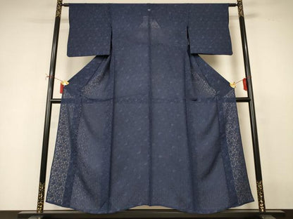 平和屋着物＊夏物　色無地　草花紋紗　藍鉄色　正絹　逸品　AABI9932jd