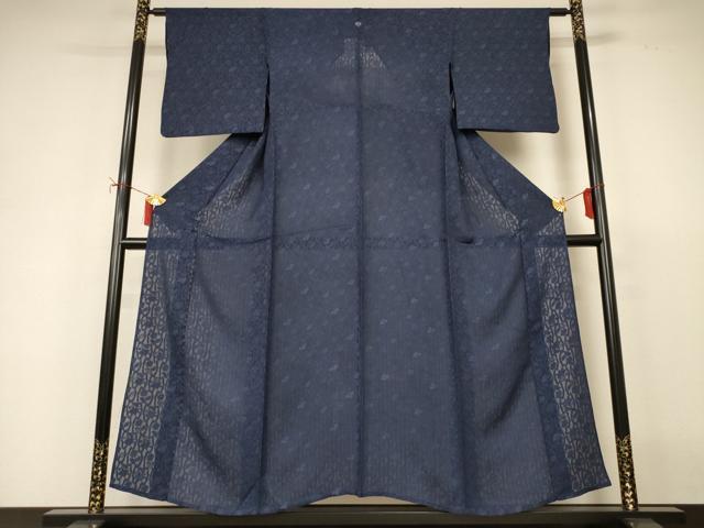 平和屋着物＊夏物　色無地　草花紋紗　藍鉄色　正絹　逸品　AABI9932jd