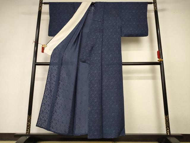 平和屋着物＊夏物　色無地　草花紋紗　藍鉄色　正絹　逸品　AABI9932jd