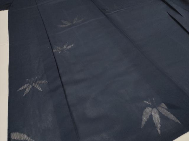平和屋着物＊夏物　色無地　縦絽　笹紋紗　藍鉄色　正絹　逸品　AABI9933jd