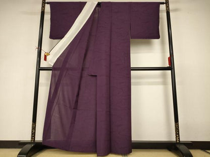 平和屋着物＊夏物　色無地　雲取り紋紗　似せ紫色　正絹　逸品　AABI9934jd