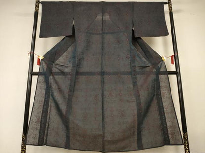 平和屋着物＊夏物　お召　紗　唐草文　正絹　逸品　AABI9935jd