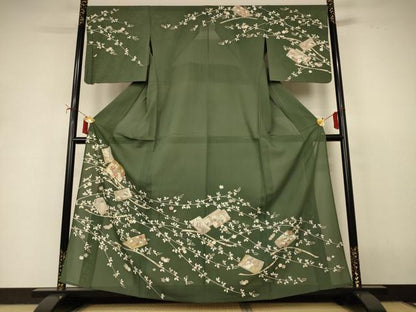 平和屋着物＊夏物　訪問着　絽　駒刺繍　冊子枝花文　正絹　逸品　AABI9936jd