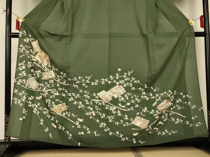 平和屋着物＊夏物　訪問着　絽　駒刺繍　冊子枝花文　正絹　逸品　AABI9936jd