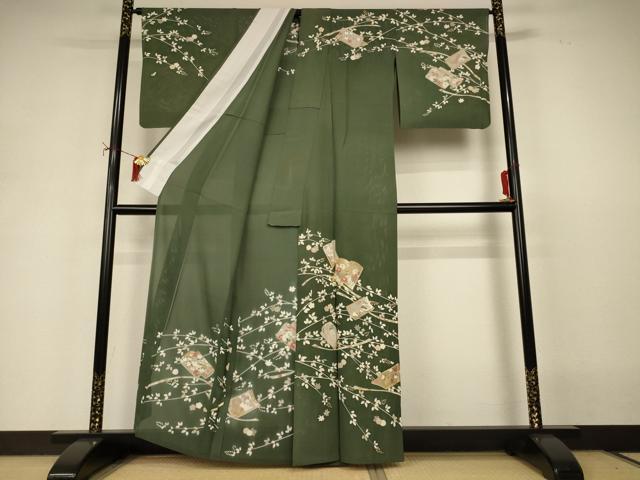 平和屋着物＊夏物　訪問着　絽　駒刺繍　冊子枝花文　正絹　逸品　AABI9936jd