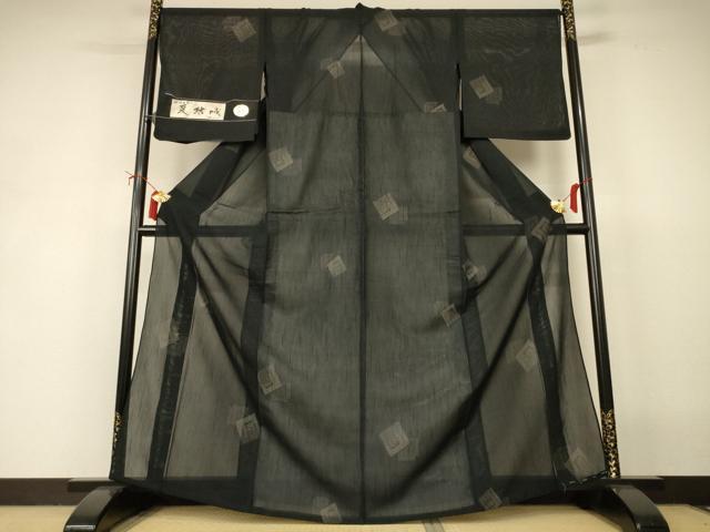 平和屋着物＊夏物　結城紬　夏結城　80亀甲　飛び亀甲柄　源氏香　証紙付き　正絹　逸品　AABI9937jd