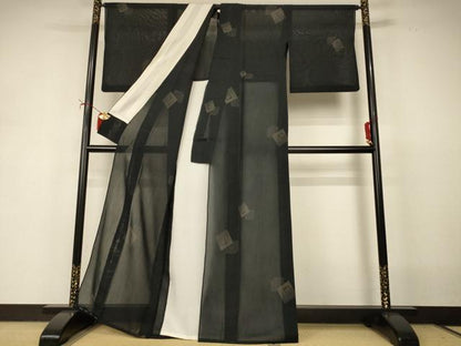 平和屋着物＊夏物　結城紬　夏結城　80亀甲　飛び亀甲柄　源氏香　証紙付き　正絹　逸品　AABI9937jd