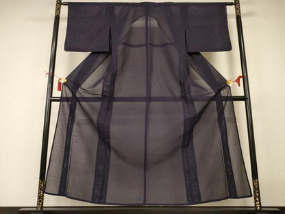 平和屋着物＊夏物　紗紬　色無地　草葉紋紗　黒紅色　正絹　逸品　AABI9939jd