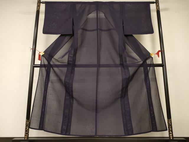 平和屋着物＊夏物　紗紬　色無地　草葉紋紗　黒紅色　正絹　逸品　AABI9939jd