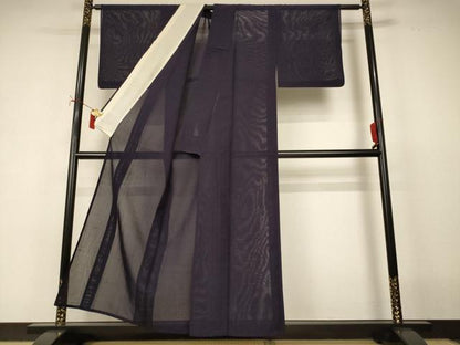平和屋着物＊夏物　紗紬　色無地　草葉紋紗　黒紅色　正絹　逸品　AABI9939jd
