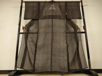 平和屋着物＊夏物　絹芭蕉　縞　正絹　逸品　AABI9940jd