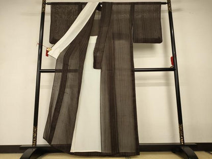 平和屋着物＊夏物　絹芭蕉　縞　正絹　逸品　AABI9940jd
