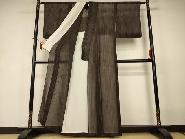 平和屋着物＊夏物　絹芭蕉　縞　正絹　逸品　AABI9940jd