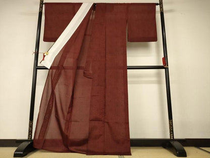 平和屋着物＊夏物　小紋　紗　麻の葉文様　洗える着物　AABI9942jd