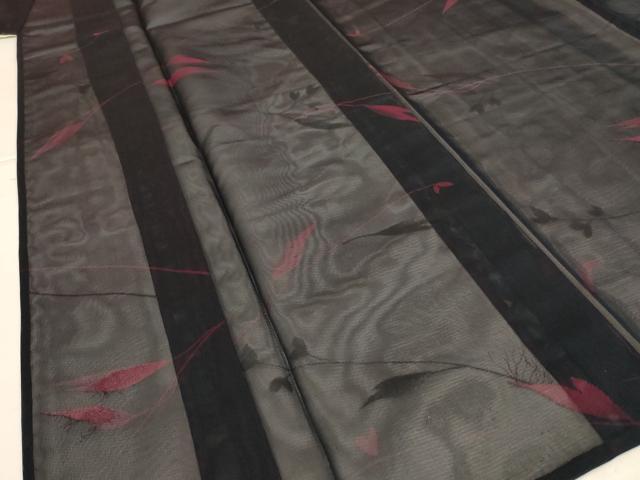 平和屋着物＊夏物　小紋　紗　枝葉文　正絹　逸品　AABI9945jd