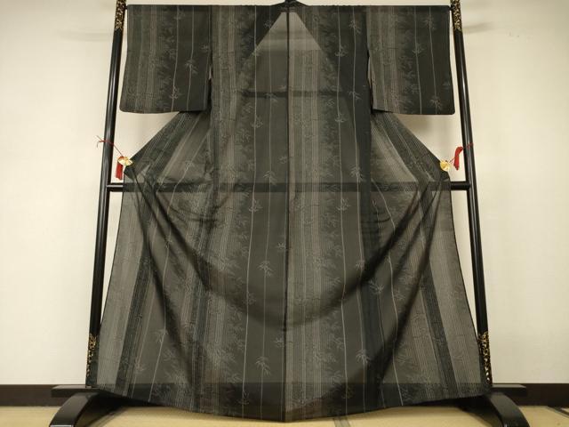 平和屋着物＊夏物　小紋　笹文　黒地　洗える着物　AABI9947jd
