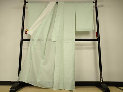 平和屋着物＊夏物　色無地　草葉紋紗　夏虫色　正絹　逸品　AABI9948jd
