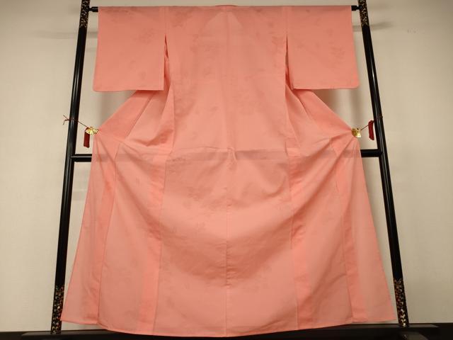 平和屋着物＊夏物　色無地　草花紋紗　曙色　正絹　逸品　AABI9956jd