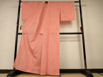 平和屋着物＊夏物　色無地　草花紋紗　曙色　正絹　逸品　AABI9956jd