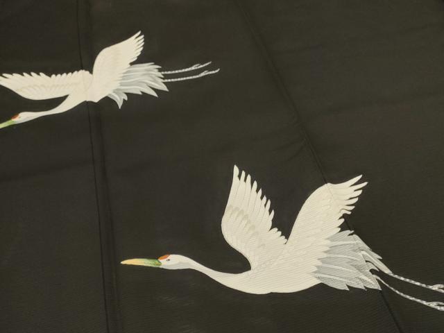 平和屋着物＊夏物　黒留袖　絽　刺繍　飛鶴文　銀彩　正絹　逸品　AABI9957jd