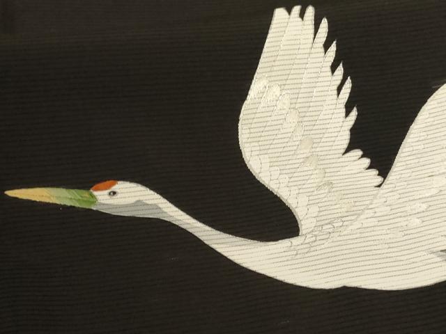 平和屋着物＊夏物　黒留袖　絽　刺繍　飛鶴文　銀彩　正絹　逸品　AABI9957jd