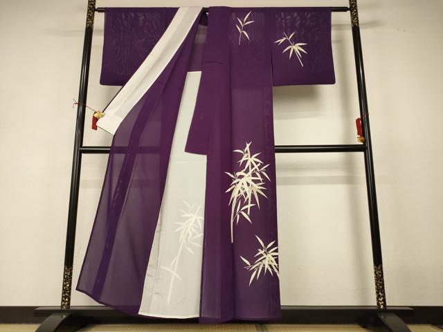 平和屋着物＊夏物　訪問着　絽　手描き　笹竹文　正絹　逸品　AABI9961jd