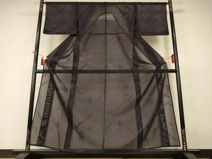 平和屋着物＊夏物　小紋　紗　楓文　正絹　逸品　AABI9965jd