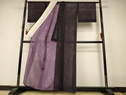 平和屋着物＊夏物　小紋　紗　楓文　正絹　逸品　AABI9965jd