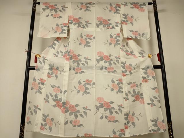 平和屋着物＊夏物　小千谷ちぢみ　草花文　麻　逸品　AABI9973jd