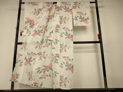 平和屋着物＊夏物　小千谷ちぢみ　草花文　麻　逸品　AABI9973jd