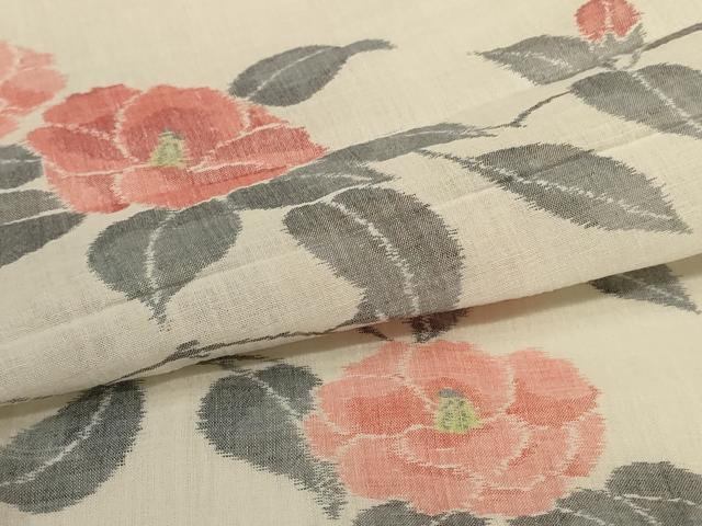 平和屋着物＊夏物　小千谷ちぢみ　草花文　麻　逸品　AABI9973jd