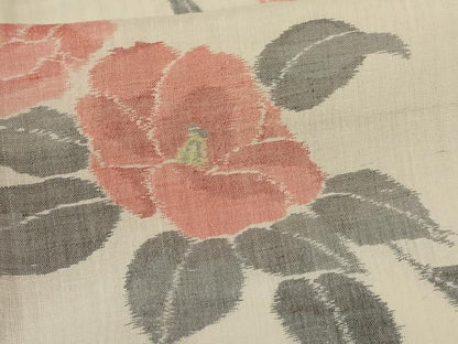 平和屋着物＊夏物　小千谷ちぢみ　草花文　麻　逸品　AABI9973jd