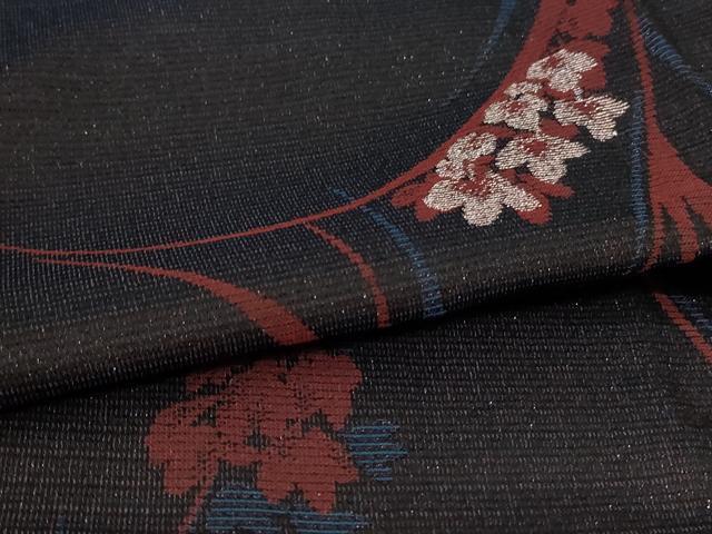 平和屋着物＊夏物　小紋　紗　草花文　銀糸　正絹　逸品　AABI9974jd