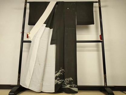 平和屋着物＊夏物　黒留袖　絽　刺繍　立波飛鳥文　金銀糸　正絹　逸品　AABI9979jd