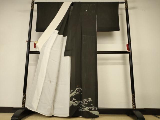 平和屋着物＊夏物　黒留袖　絽　刺繍　立波飛鳥文　金銀糸　正絹　逸品　AABI9979jd
