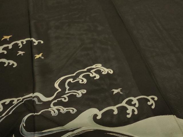平和屋着物＊夏物　黒留袖　絽　刺繍　立波飛鳥文　金銀糸　正絹　逸品　AABI9979jd
