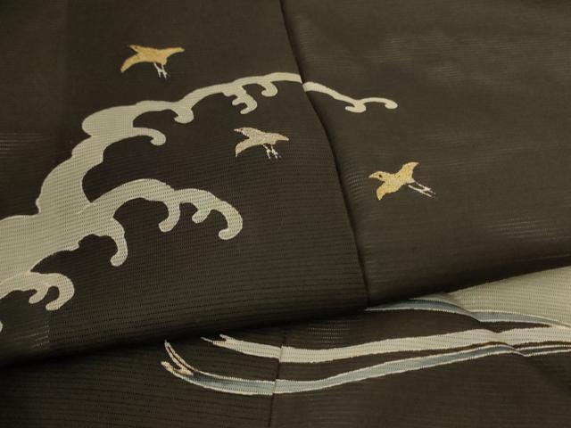 平和屋着物＊夏物　黒留袖　絽　刺繍　立波飛鳥文　金銀糸　正絹　逸品　AABI9979jd