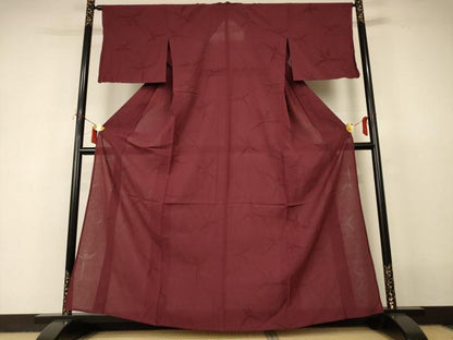 平和屋着物＊夏物　色無地　舞花紋紗　葡萄茶色　正絹　逸品　AABI9983jd