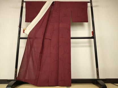 平和屋着物＊夏物　色無地　舞花紋紗　葡萄茶色　正絹　逸品　AABI9983jd