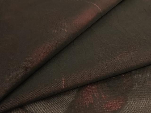 平和屋着物＊夏物　小紋　紗　舞葉文　黒地　正絹　逸品　AABI9987jd